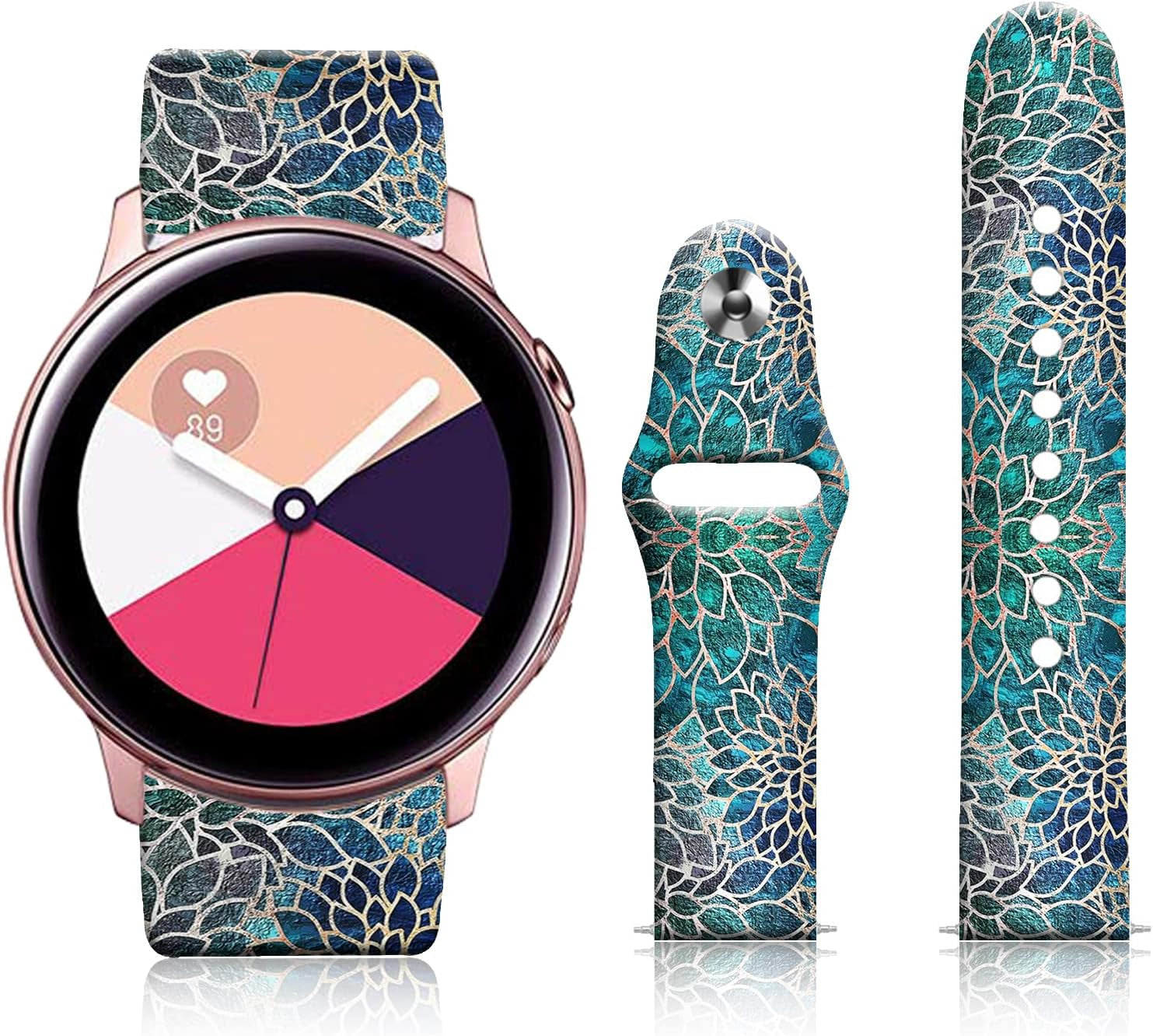 20MM Silicone Sport Bands Compatible for Samsung Galaxy Watch 4 40Mm 44Mm/Classic 42Mm 46Mm/Watch 3 41Mm, Active 2 Watch Bands /Gear S2, FTFCASE Turquoise Pattern Strap for Women Men Girls  FTFCASE   