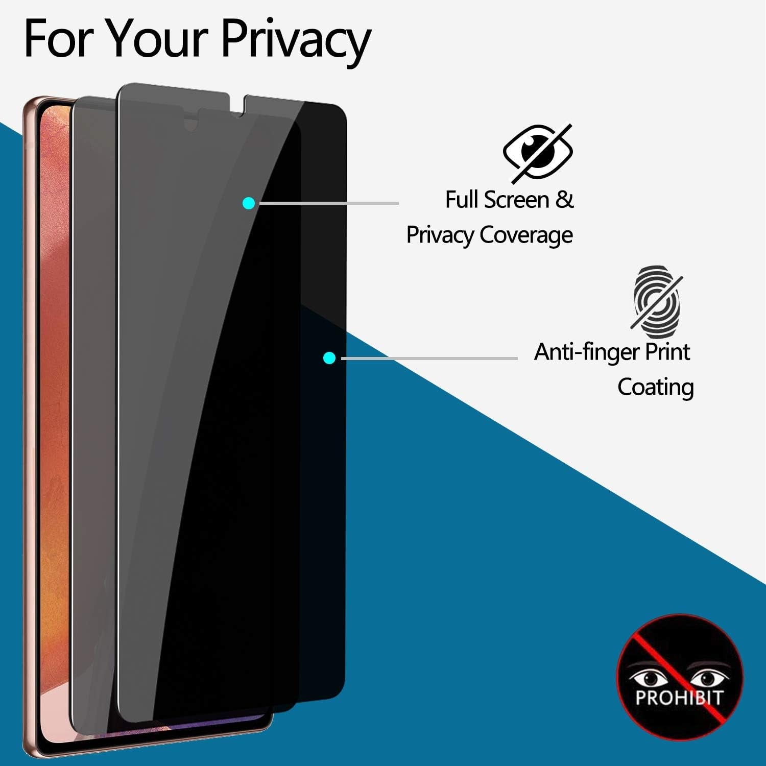 For Samsung Galaxy Note 20 Screen Protector, Galaxy Note 20 Privacy Screen Protector, anti Spy anti Peeping anti Scratch HD Tempered Glass Protective Glass Film Screen Protector for Samsung Galaxy Note 20, Case Friendly, Easy Install (2 Pack - Black)  A Pink Shop   