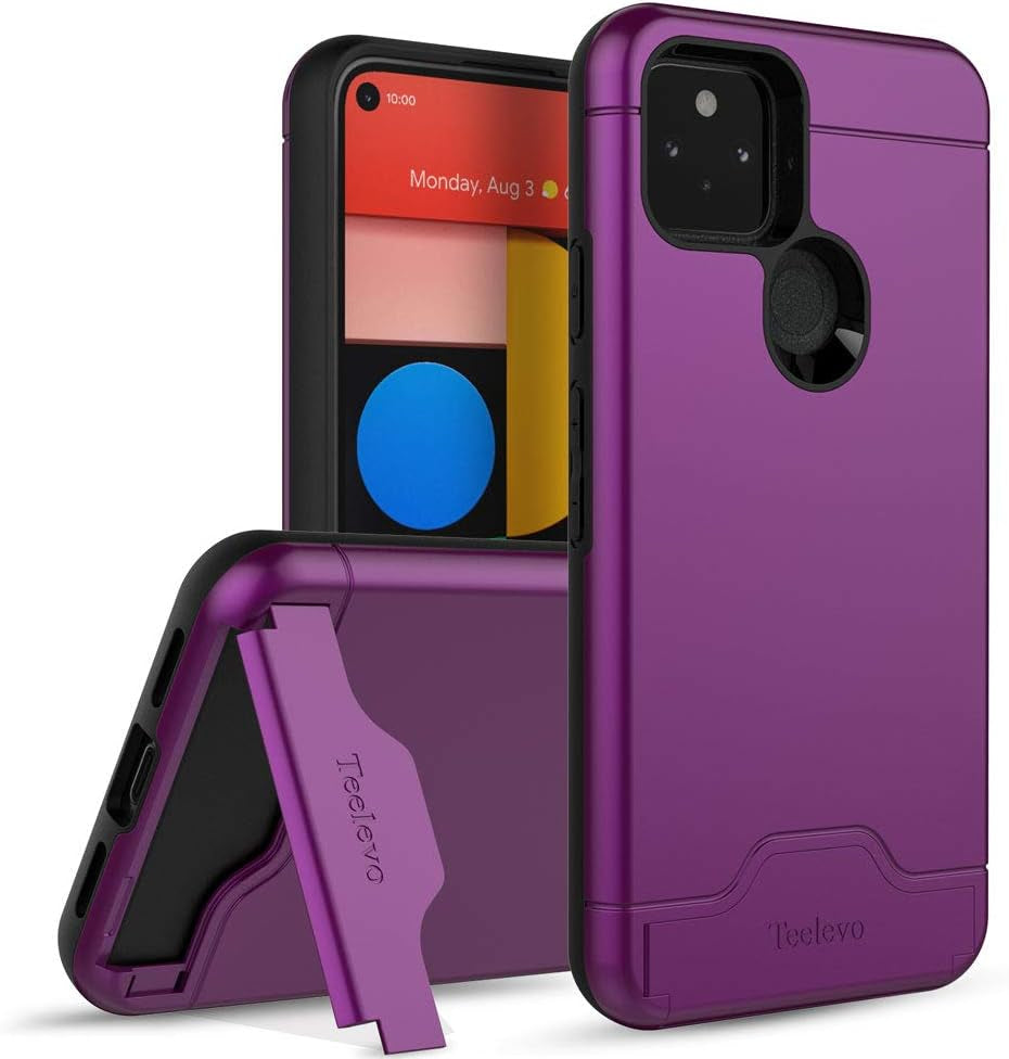 Teelevo Wallet Case for Google Pixel 5, Dual Layer Case with Card Slot Holder and Kickstand for Google Pixel 5 - Purple  Teelevo   