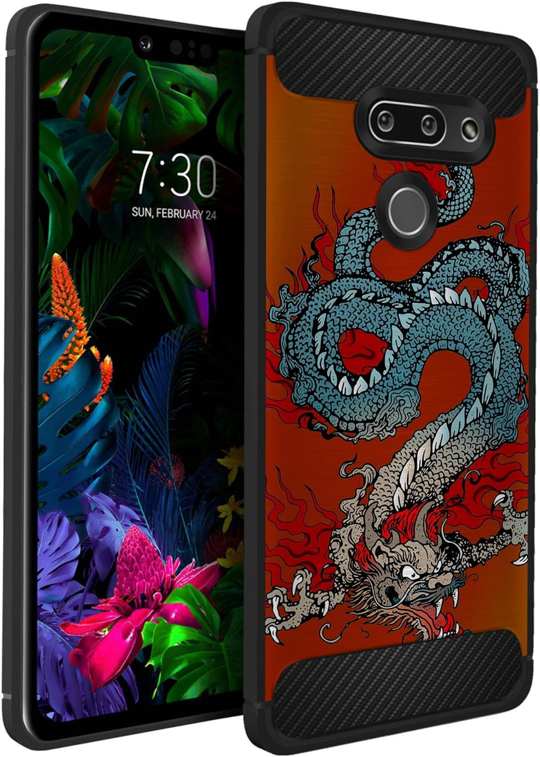 Casesondeck Case Compatible with [LG G8 Thinq/Lg G8] Pictorial Patterned TPU Design Case Flexible Slim and Elegant (Black Retro Control)  CasesonDeck Tattoo Dragon  