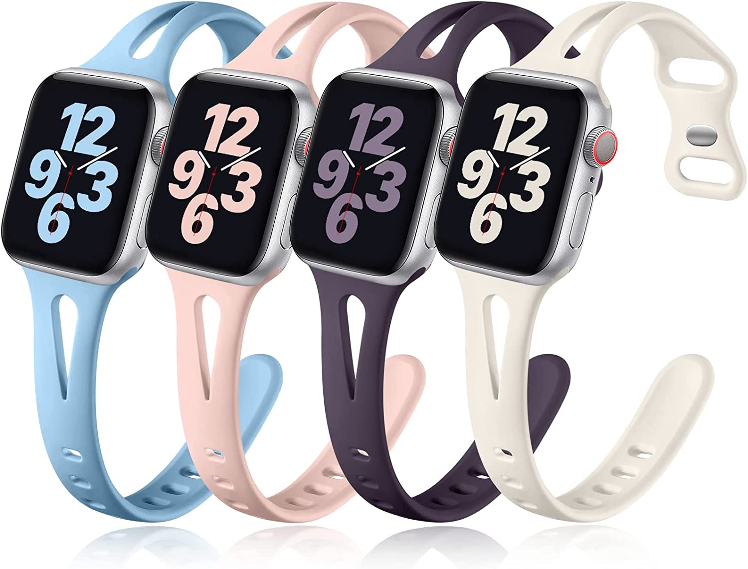 Getino Compatible with Apple Watch Band 40Mm 38Mm 41Mm Iwatch Series 8 7 6 5 4 3 2 1 SE for Women Men, Stylish Durable Silicone Slim Sport Watch Bands, 4 Pack, Cyan/Lake Blue/Starlight/Grayish Purple  Getino Cherry Purple/Lake Blue/Starlight/Pink 42mm/44mm/45mm/49mm 