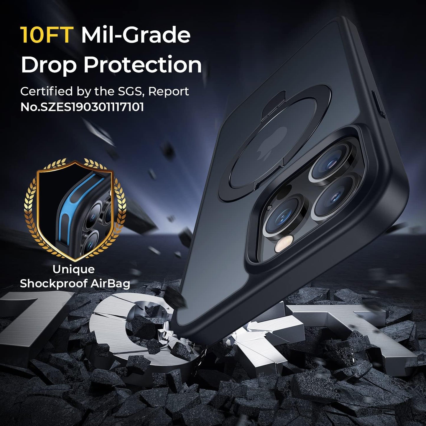 Simtect Iphone 14 Pro Max Case: Magnetic Invisible Stand, Military Grade Shockproof, Magsafe Compatible, Slim Translucent Matte Black Bumper  Simtect   