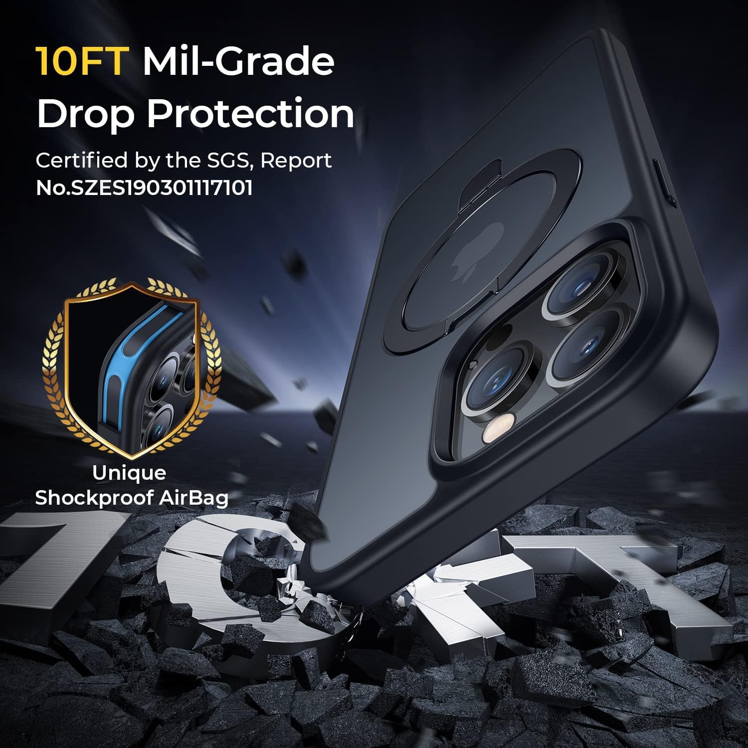 Simtect Iphone 14 Pro Max Case: Magnetic Invisible Stand, Military Grade Shockproof, Magsafe Compatible, Slim Translucent Matte Black Bumper  Simtect   