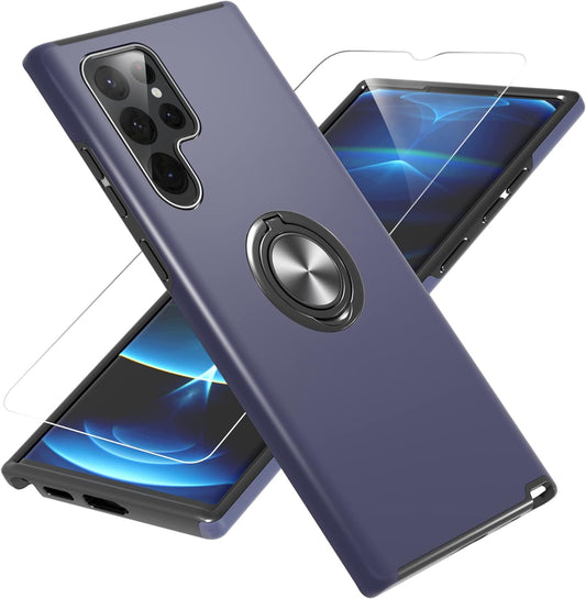 Gritup Samsung Galaxy S22 Ultra Case, Galaxy S22 Ultra Case with HD Screen Protector, [Military Grade] Shockproof Protection Case with 360° Magnetic Ring Holder Kickstand for Samsung S22 Ultra, Blue  Gritup   