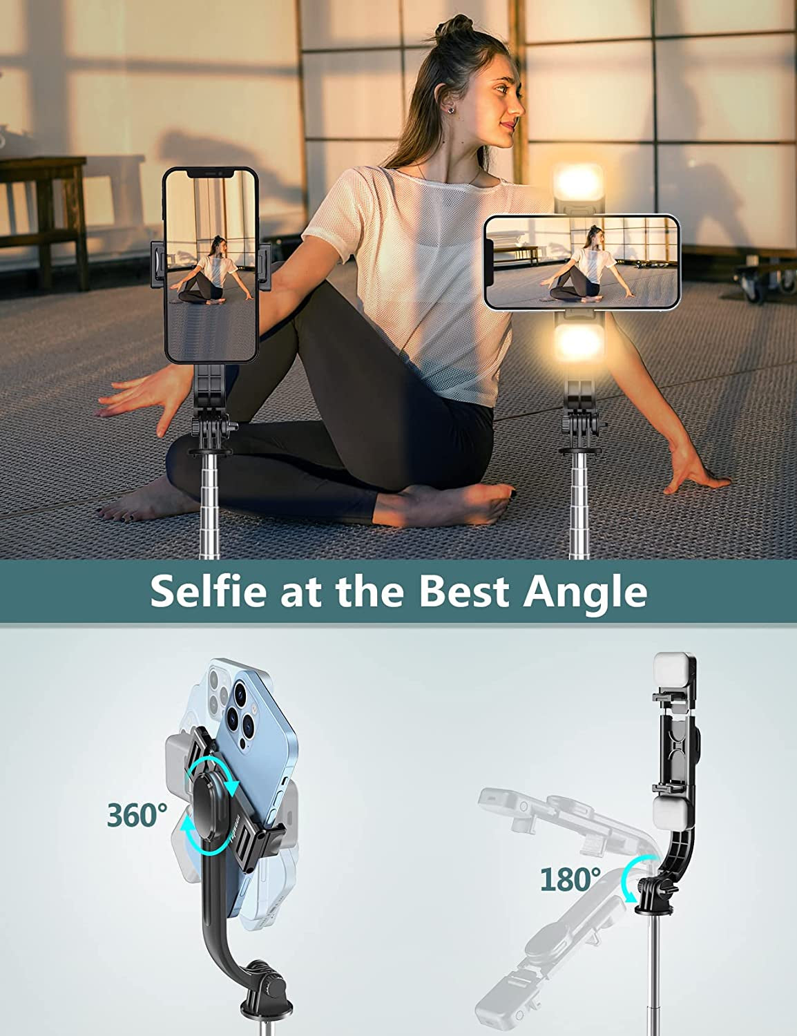 44.9 Inch Selfie Stick with Reinforced Tripod - 2 Fill Lights, Tupwoon Extendable & Portable Phone Tripod with Remote, Compatible with Iphone 14 Pro Max/13/12/11 Samsung Android  Tupwoon   