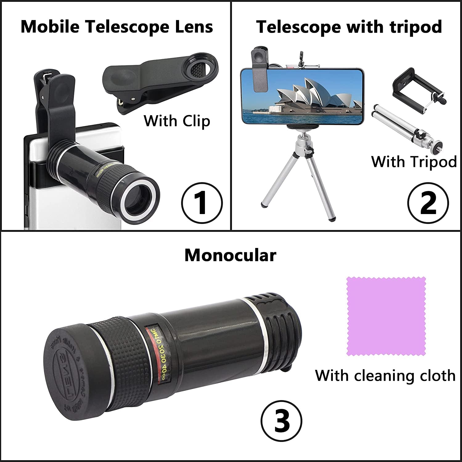 YACSEJAO HD 20X Zoom Lens with Tripod Telephoto Mobile Phone Lens Telescope for Smartphones and Tablet PC  YACSEJAO   