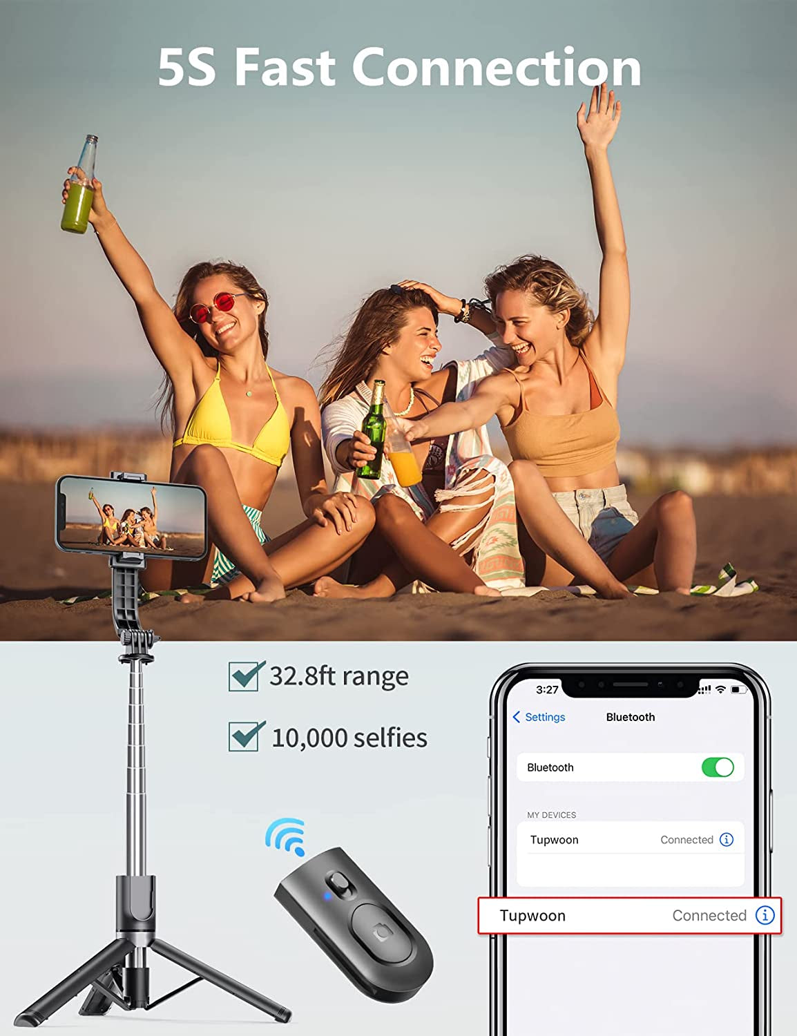 44.9 Inch Selfie Stick with Reinforced Tripod - 2 Fill Lights, Tupwoon Extendable & Portable Phone Tripod with Remote, Compatible with Iphone 14 Pro Max/13/12/11 Samsung Android  Tupwoon   