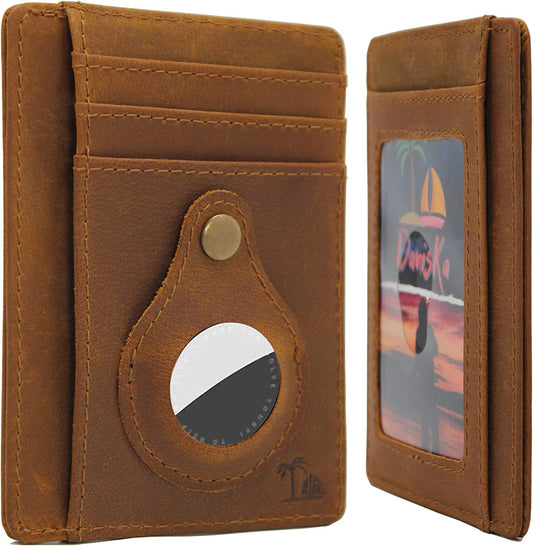 Daniska Slim Leather Wallet for Men - Airtag Wallet Men RFID Protect Minimalist Card Holder (Brown) 3.1 in X 4.3 In  Generic   