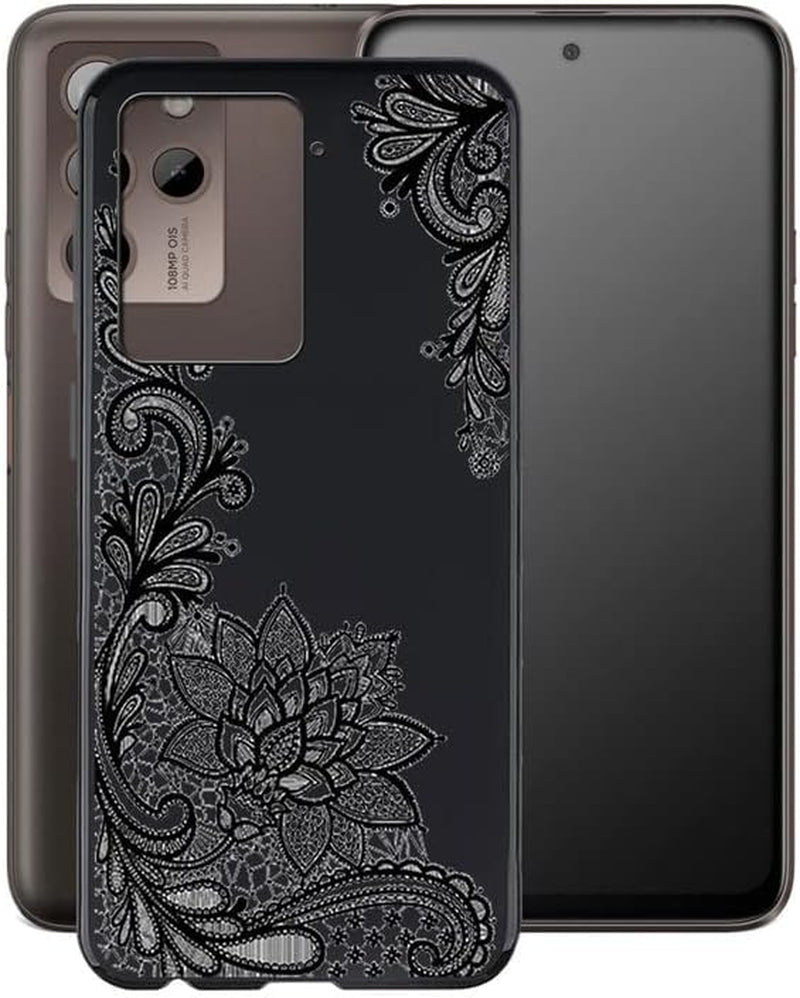 WIMSPEED Case for HTC U23 Pro (6.7"), Black Soft TPU Bumper Phone Case, Slim Shockproof Silicone Military Grade Drop Protective Shell for HTC U23 Pro - Camellia  WIMSPEED Black Rose  