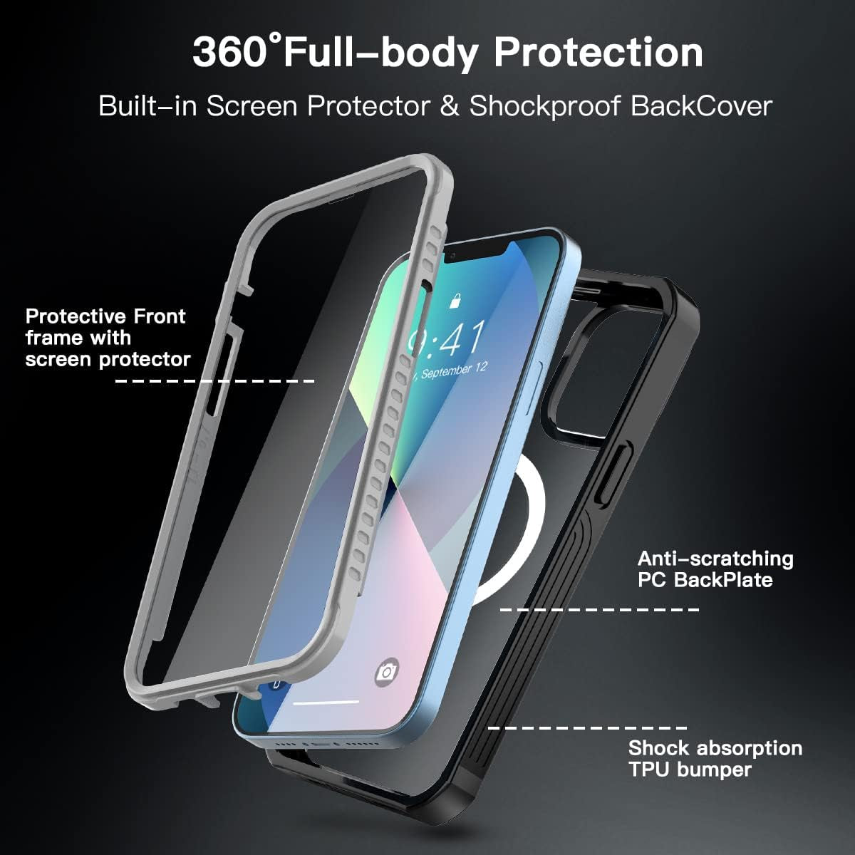 Aicase for Iphone 13 Mini Case with Magsafe Support Full Body Rugged with Built-In 9H Tempered Glass Screen Protector Heavy Duty Protection Shockproof Cover for Iphone 13 Mini Case 5.4"  AICase   