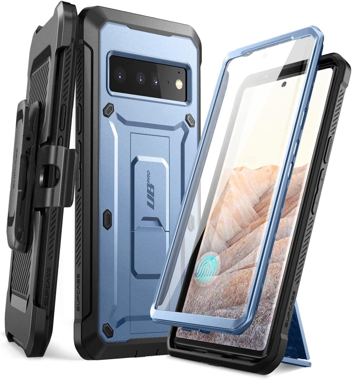 SUPCASE Unicorn Beetle Pro Full-Body Rugged Holster Case with Built-In Screen Protector for Google Pixel 6 Pro (2021), Black  SUPCASE Blue  
