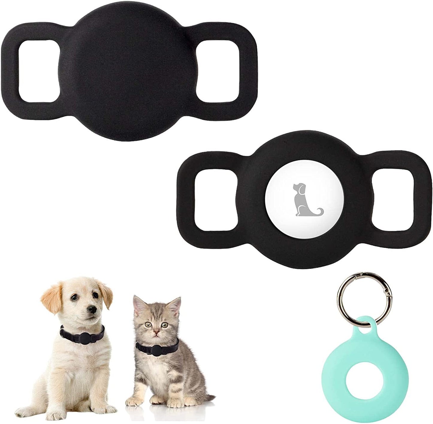 Puppydoggy 2 Pack Airtag Holder for Collar, Dog Cat Tracker Case, Silicone Airtag Case Waterproof, Scratch-Resistant, Anti-Lost & 1 Pack Airtag Keychain Holder for Bag, Suitcase (Small, Yellow)  Demao Classic Black Small 