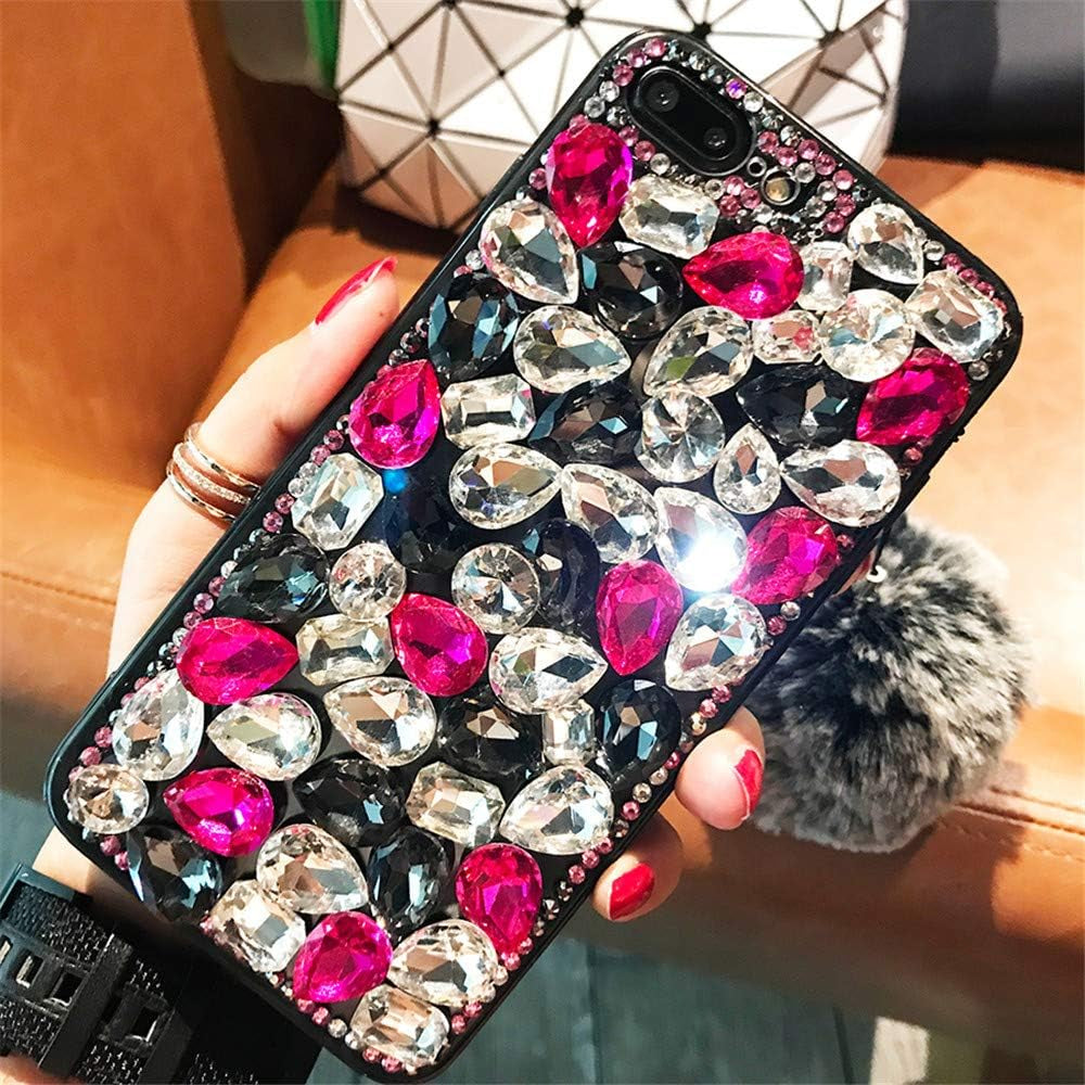 Case for LG G8,3D Handmade Luxury Sparkle Stunning Stones Crystal Rhinestone Bling Diamond Glitter Case for LG G8 Thinq/Lg G8(E Flower Pink)  RB-CASE B White/Rose Lg Q60 