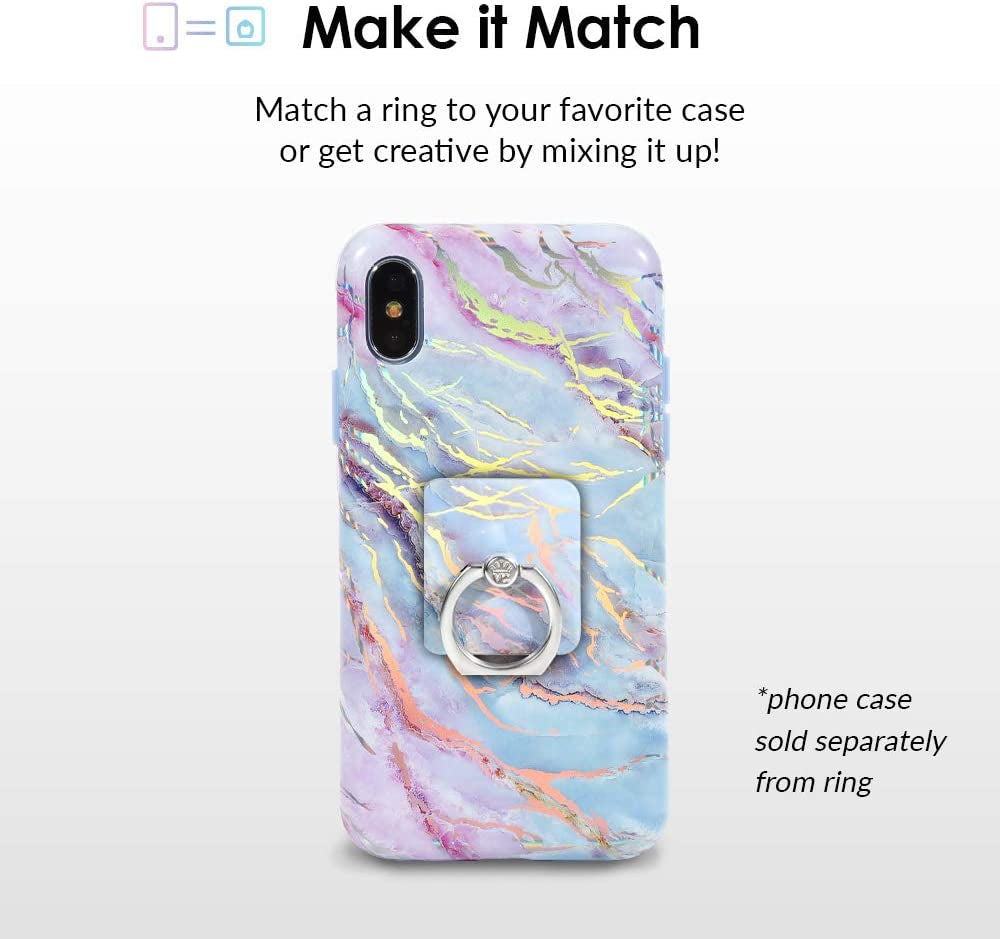 Velvet Caviar Cell Phone Ring Holder - Finger Ring & Stand - Improves Phone Grip Compatible with Iphone, Galaxy and Most Cases (Except Silicone/Leather) - Moonstone Holographic Pink Blue Marble  Velvet Caviar   