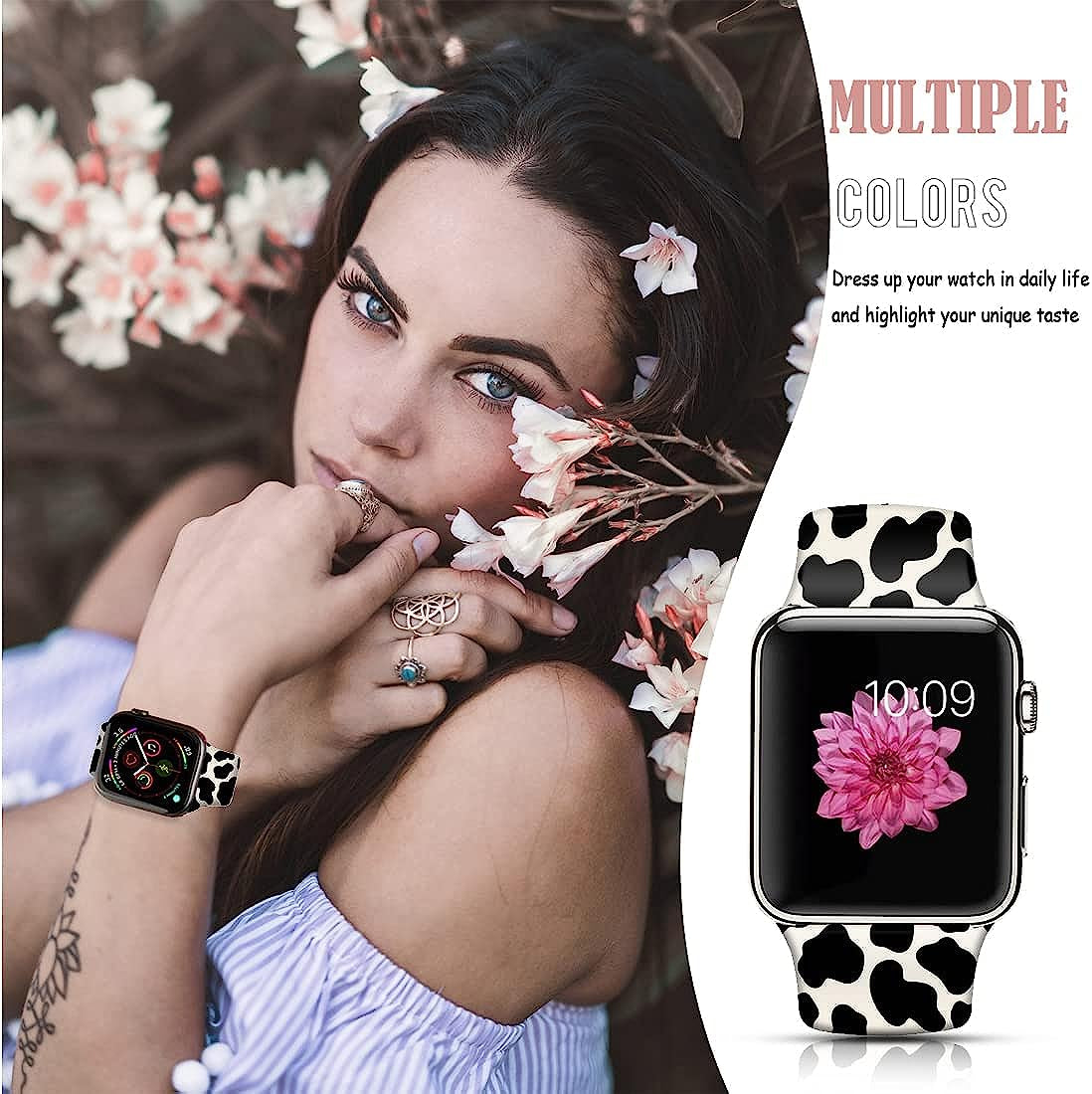 LAACO Silicone Sport Bands Compatible with Apple Watch 49Mm 45Mm 44Mm 42Mm 41Mm 40Mm 38Mm for Women Men Girls, Floral Design Replacment Strap for Iwatch SE Utral/Series 8/7/6/5/4/3/2/1  LAACO   