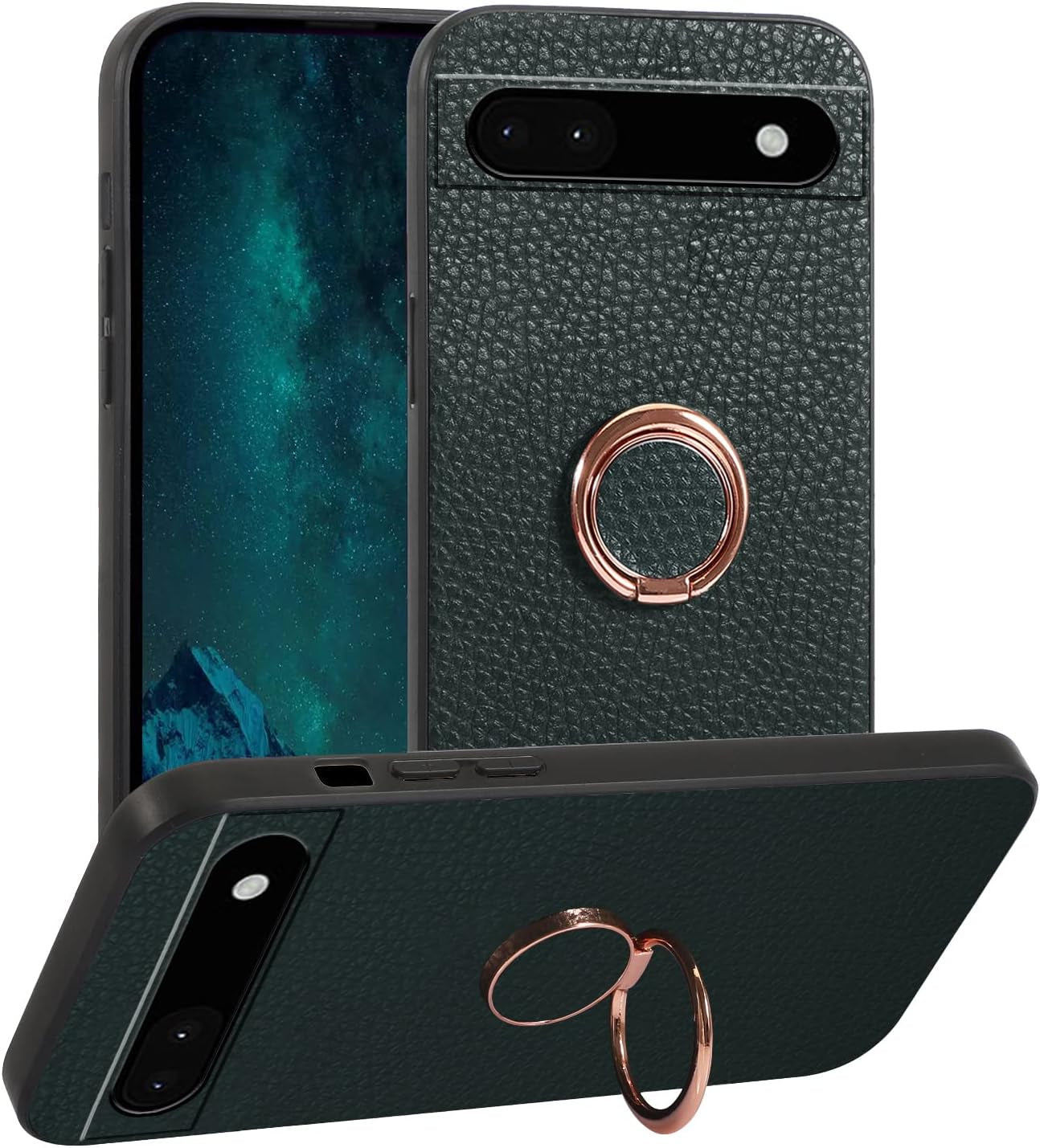 Compatible with Google Pixel 6 Pro Case with Ring Kickstand Pink,Google Pixel 6 Pro Phone Case Lychee Pattern Silicone Shockproof Holder Soft TPU Protective Slim Cover (Pink) …  Wousunly Green  