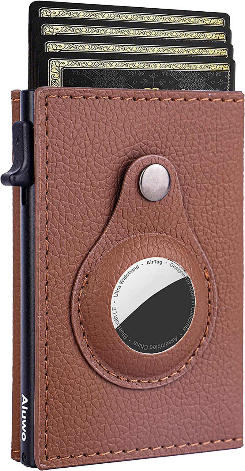 Aiuwo Wallet for Men Slim Wallet RFID Blocking Money Clip Wallets for Men,Minimalist Wallet for Men with Money Pocket  AIUWO C-Lichee Brown-Airtag Slot  