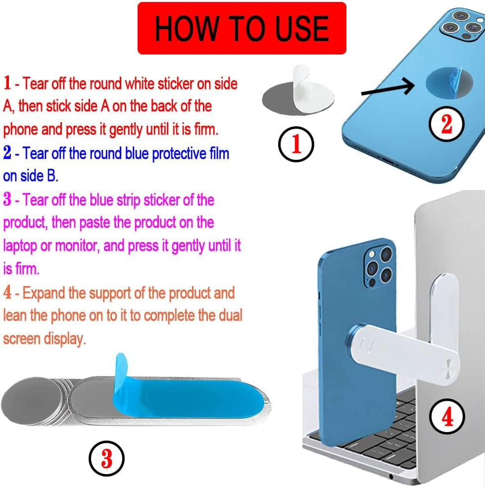 QYHOO Laptop Phone Holder, Adjustable Magnetic Laptop Phone Stand Side Mount Clip, Slim Portable Foldable Computer Monitor Expansion Bracket, Multi-Tasking, Dual Screen (Silver)  QYHOO   