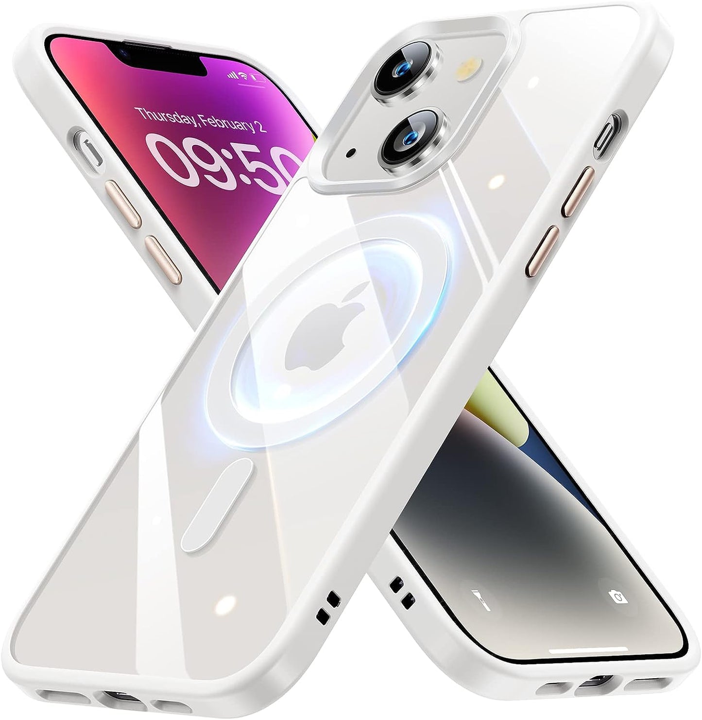 JUESHITUO 2023 Magnetic Slim Crystal Clear Case for Iphone 14 plus Case Magsafe[Not Yellowing][Military Grade Protection][No.1Strong Magnets]Compatible with Iphone 14 plus Magsafe Case 6.7,Space Black  iPhone 14 Plus case Magsafe White  