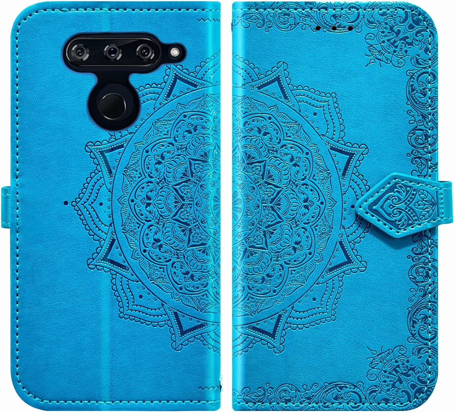 Compatible with LG V40 Thinq Wallet Case and Tempered Glass Screen Protector Flip Cover Credit Card Holder Stand Cell Phone Cases for LGV40 Storm V 40 Thin Q V40Thinq LG40 40V 40Thinq Women Men Blue  Asuwish   