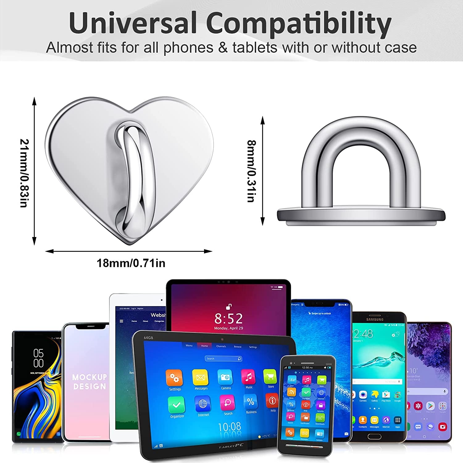 8 Pcs Cell Phone Finger Ring Adhesive Metal Phone Finger Grip Loop Stand Heart Grip Holder Phone Charm Hook for DIY Hanging Supplies (Gold, Silver, Rose Gold, Black)  Moxweyeni   