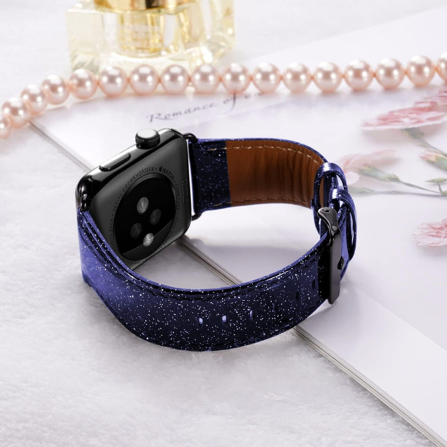 Aladrs Bling Leather Strap Compatible for Apple Watch Band 38Mm 40Mm 41Mm, Sparkly Glitter Wristband for Iwatch Series 8 7 (41Mm) Series 6 5 4 SE (40Mm) Series 3 2 1 (38Mm), Dark Purple  ALADRS   