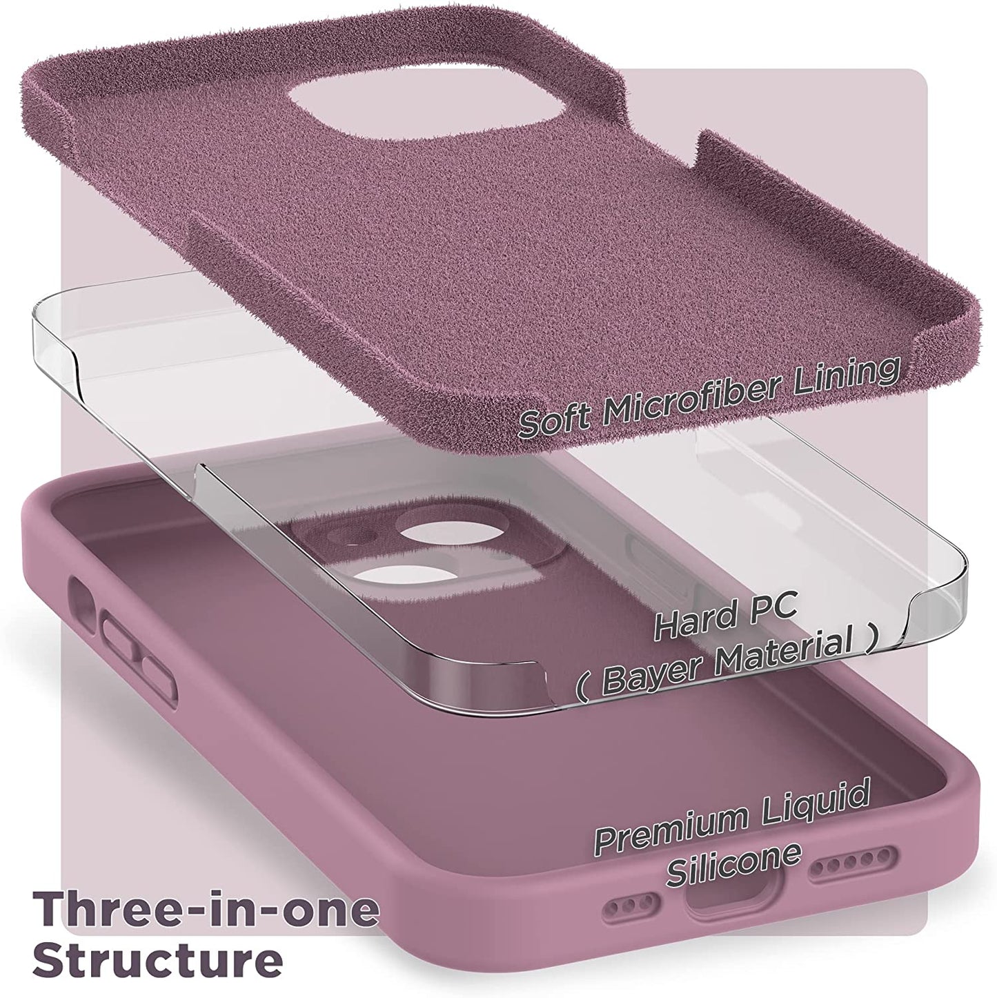 SURPHY Compatible with Iphone 14 Case with Screen Protector (Camera Protection + Soft Microfiber Lining) Liquid Silicone Phone Case 6.1 Inch 2022, Lilac Purple  SURPHY   