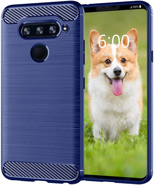 KEEPCA for LG V40 Thinq Slim Case,Thin Flexible TPU Rubber Soft Skin Silicone Carbon Fiber Anti-Scratch Shockproof Protective Cover for LG V40,Brushed Blue  KEEPCA   