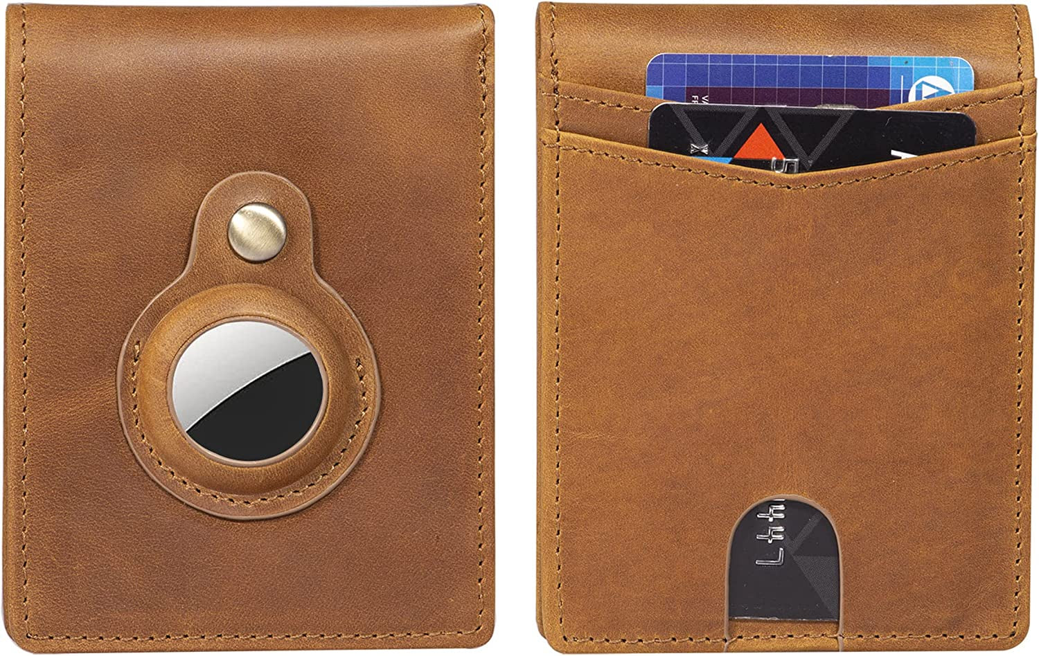 Airtag Wallet Case Leather Bifold Wallet for Air Tag GPS Tracker RFID Slim Front Pocket Wallet for Men (Leather Bifold Wallet)  Fundykee   