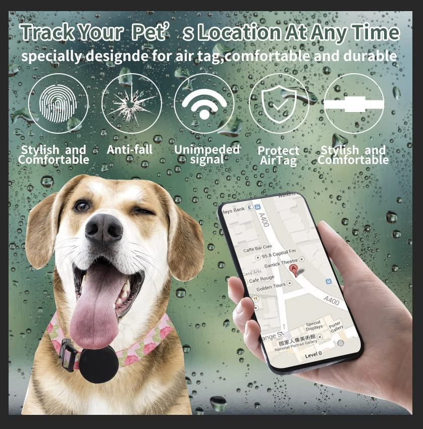 EXIEUSKJ Airtag Dog Collar, Item Finder Case for Apple Airtag 2021, Polyester Pet Cat Puppy Collar with Silicone Airtag Holder for Small, Medium, Large, Dogs,Pink Rose, M: 12.9''-21.6''Neck  dogcollarair618-7   