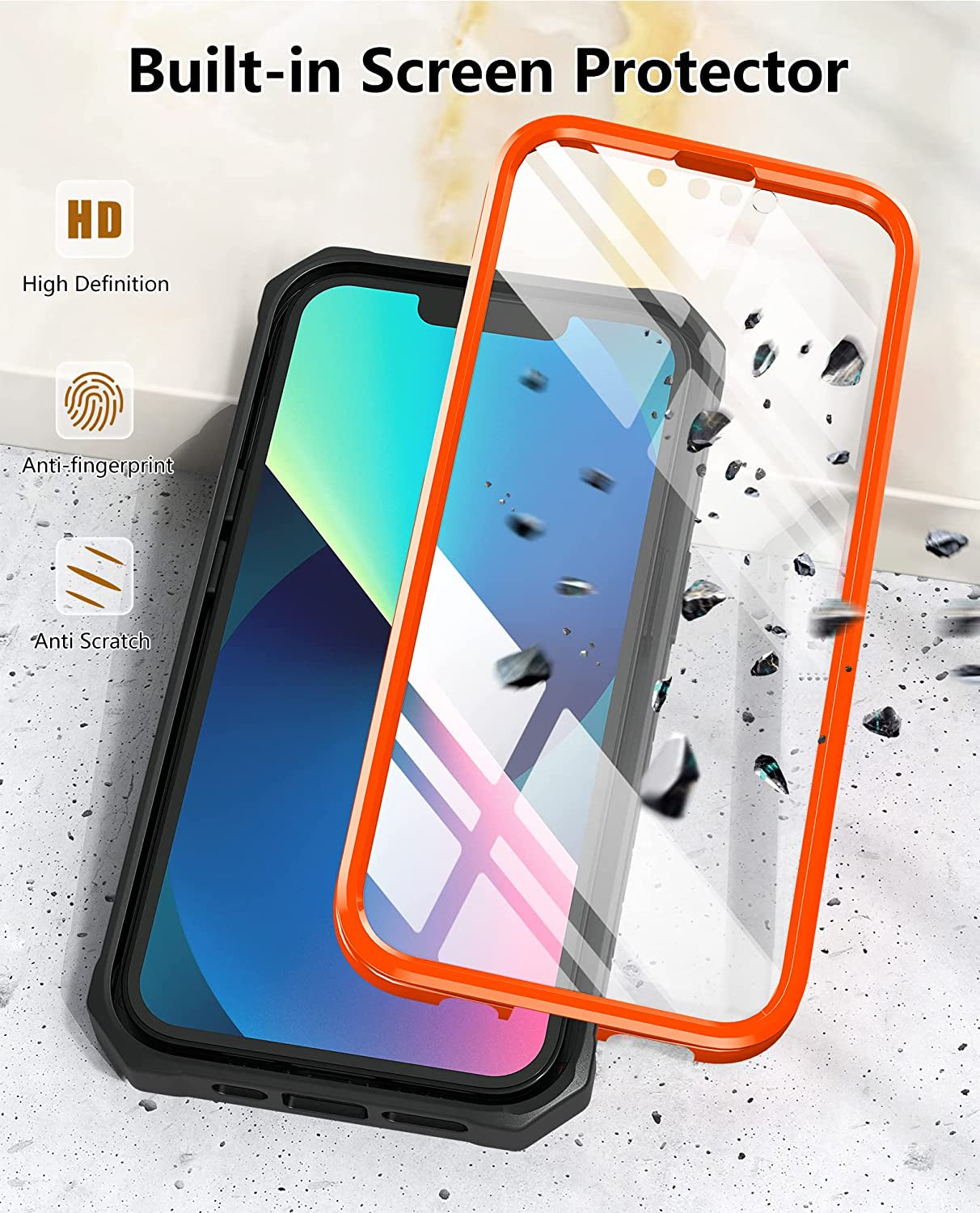 For Iphone 13 Case Protective Cover: Iphone 14 Case Heavy Duty Military Grade Hard Protection Shock Proof Grip | Durable Dual-Layer Design Iphone 13-14 Phone Case with Built-In Kickstand Orange  DAMAI   