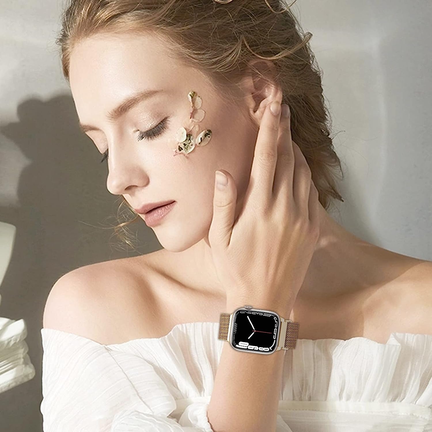 Metal Milanese Loop Band Compatible with Apple Watch Band 38Mm 40Mm 41Mm 42Mm 44Mm 45Mm 49Mm Women Men, Stainless Steel Mesh Magnetic Adjustable Strap for Iwatch Series Ultra/8/7/6/5/4/3/2/1/Se, Gold  BANDHOME   