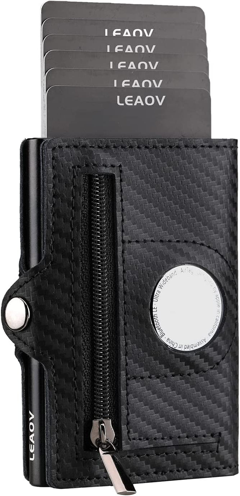 Leaov Air Tag Wallet for Men, Anti-Lost Slim Leather Wallet with Airtag Case, RFID Blocking Front Pocket Wallet for Airtag with Gift Box(Carbon Black)  Leaov   