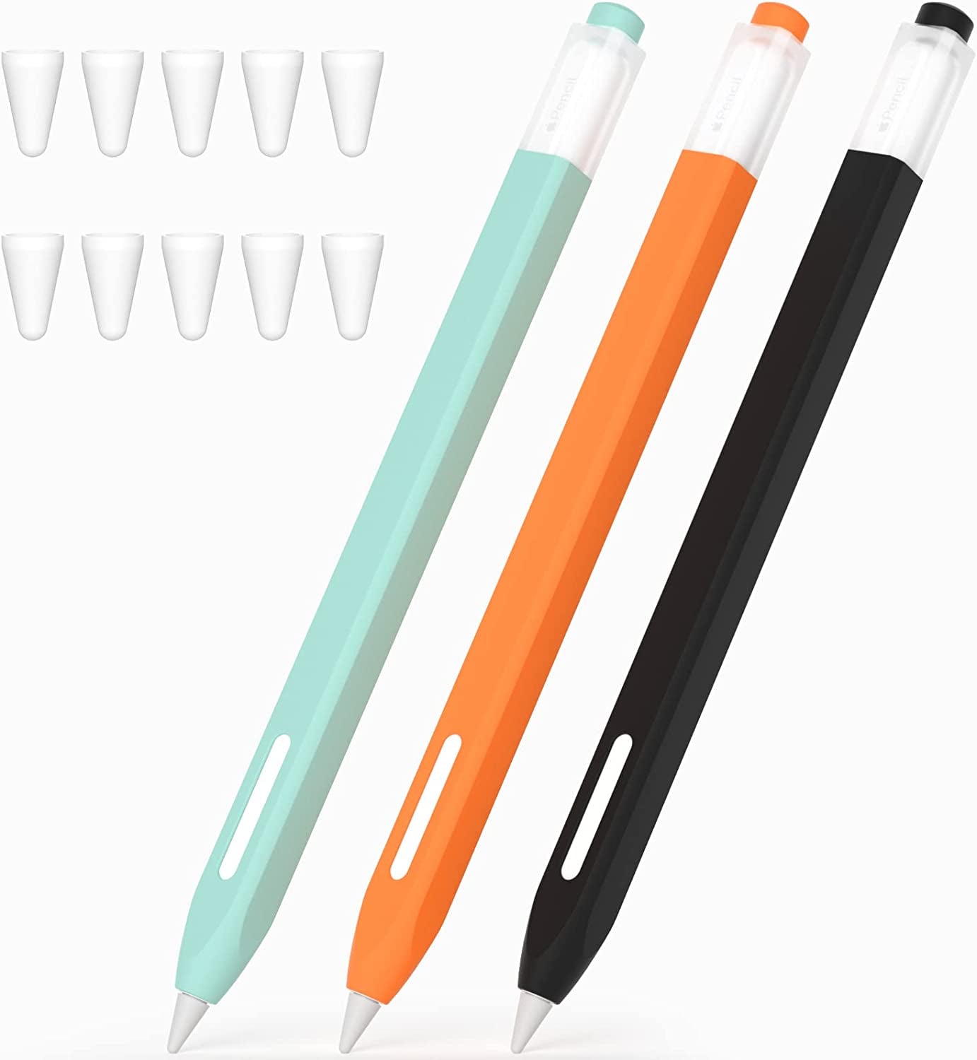 JOOSKO [3 Pack] Pencil Case for Apple Pencil 2Nd Generation Case, Classic Design, Durable Silicone Case, [With 10 Silicone Tip Cover], for Apple Pencil 2Nd Generation. (Purple, Light Blue, Pink)  JOOSKO Black, Light Blue, Orange  