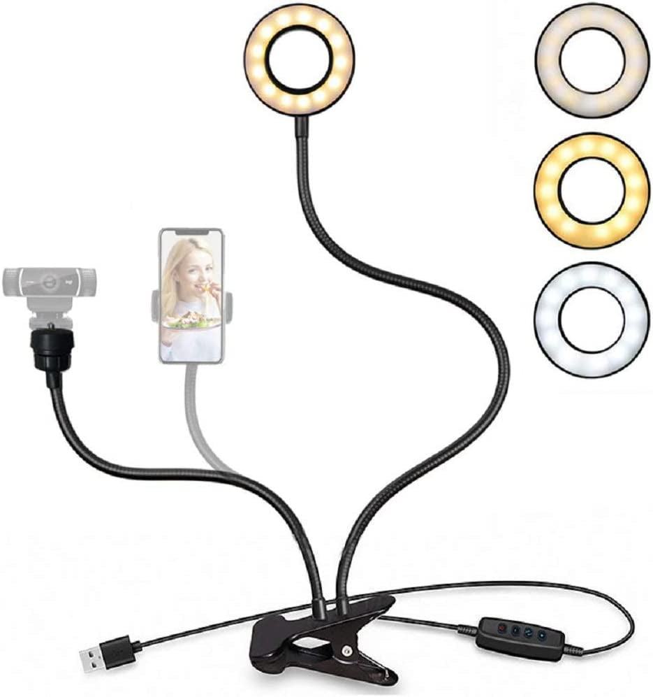 Webcam Light Stand for Live Stream,Upgrade Selfie Ring Light with Webcam & Cell Phone Holder Mount for for Logitech C925E, C922X, C930E,C922,C930,C920,C615,Brio 4K  samiadat   