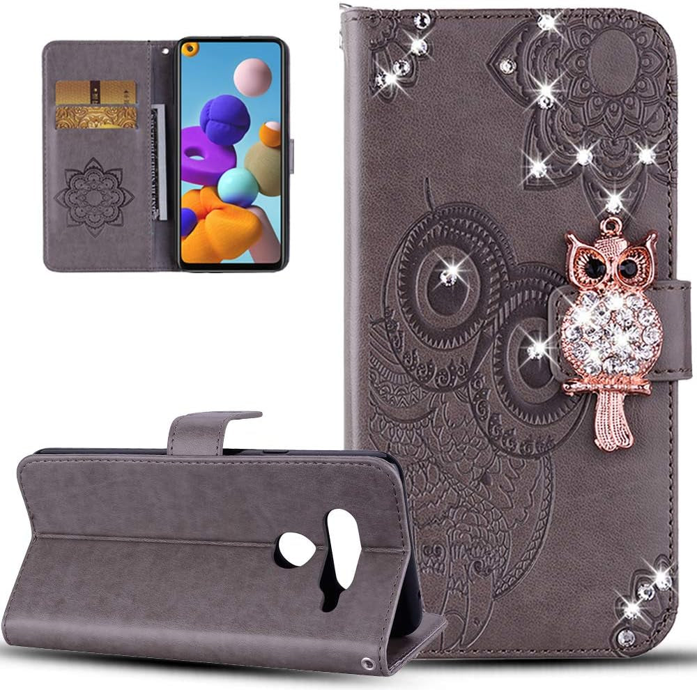ISADENSER Case for LG V40 Thinq, LG V40 Thinq Case for Women Glitter Bling Diamond Case with Cards Slot Cash Pockets Embossing PU Leather Flip Wallet Case for LG V40 Thinq, Crystal Owl Brown YK  ISADENSER Gray  