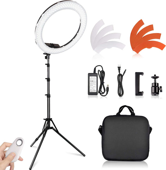 Travor 18" LED Ring Light with Light Stand and Phone Holder Kit, Dimmable 3200K/5500K Selfie Light Ring with Filter, Remote, Carrying Bag for Camera, Smartphone, Youtube, Makeup, Tiktok Video Shooting  TRAVOR   