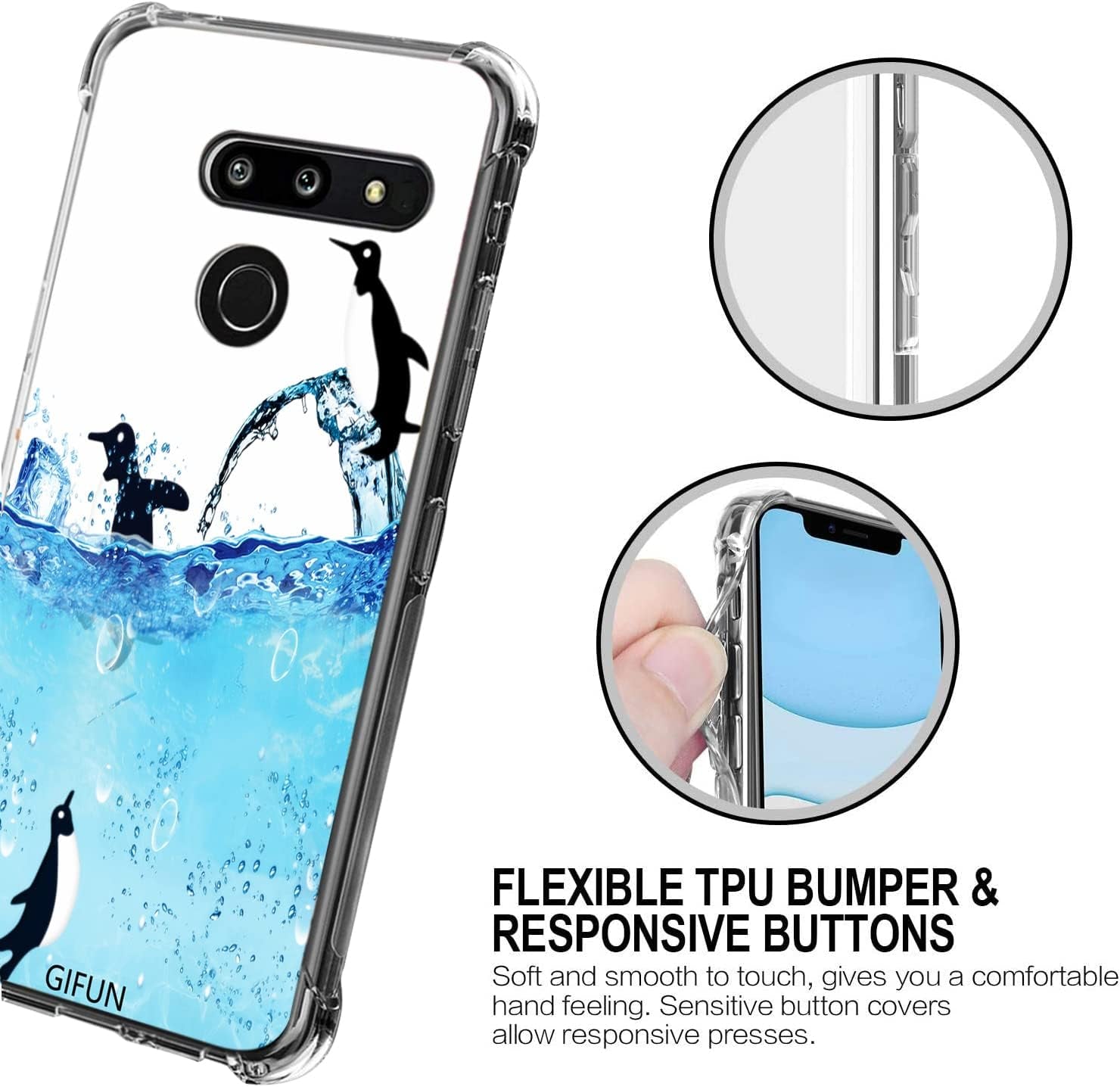 Penguins Case for LG G8 Thinq,Gifun Hard PC+ TPU Bumper Clear Protective Case Compatible with LG G8 Thinq 2019 Release - Sea Penguins  Gifun   