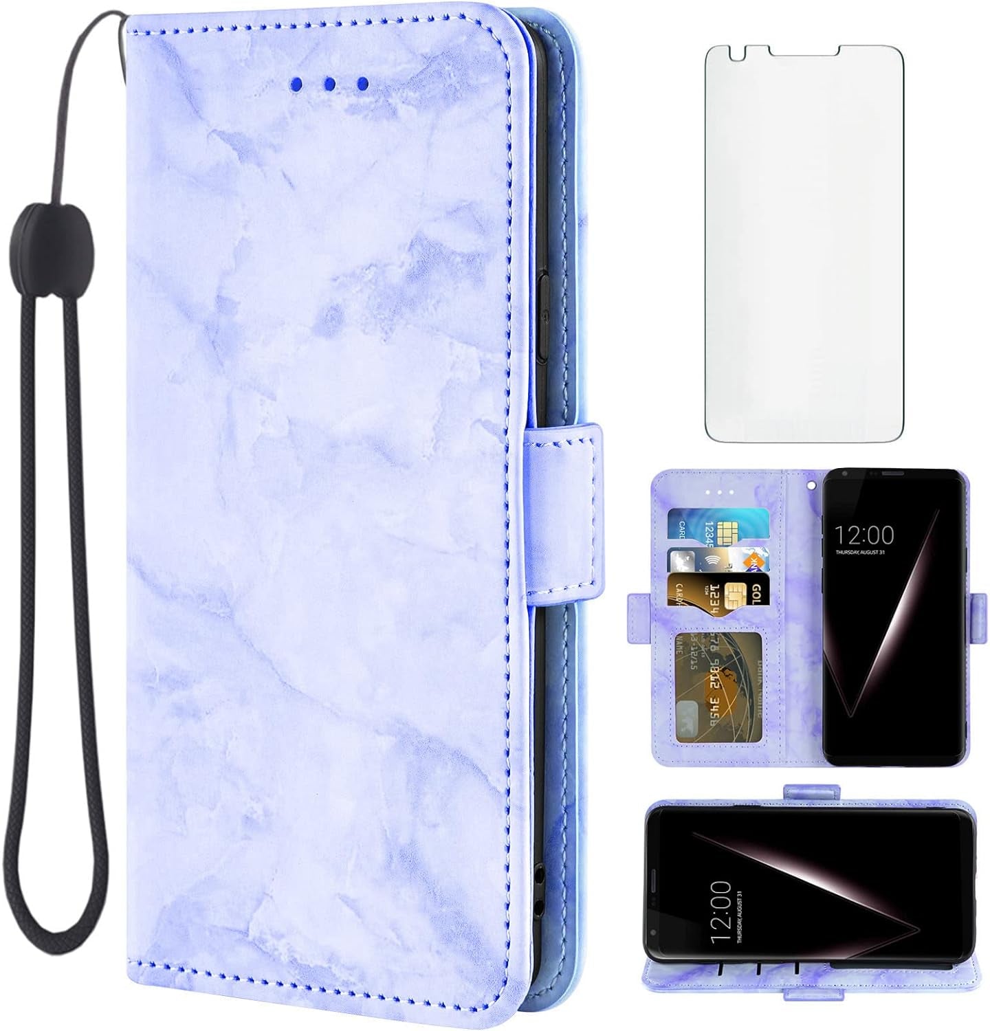 Asuwish Compatible with LG V35 Thinq V30 plus Case and Tempered Glass Screen Protector Cell Card Holder Slot Kickstand Marble Wallet Phone Cover for LGV30 LGV35 LG30 LG35 V 30 35 V30+ V30S H931 Pink  Asuwish Purple  