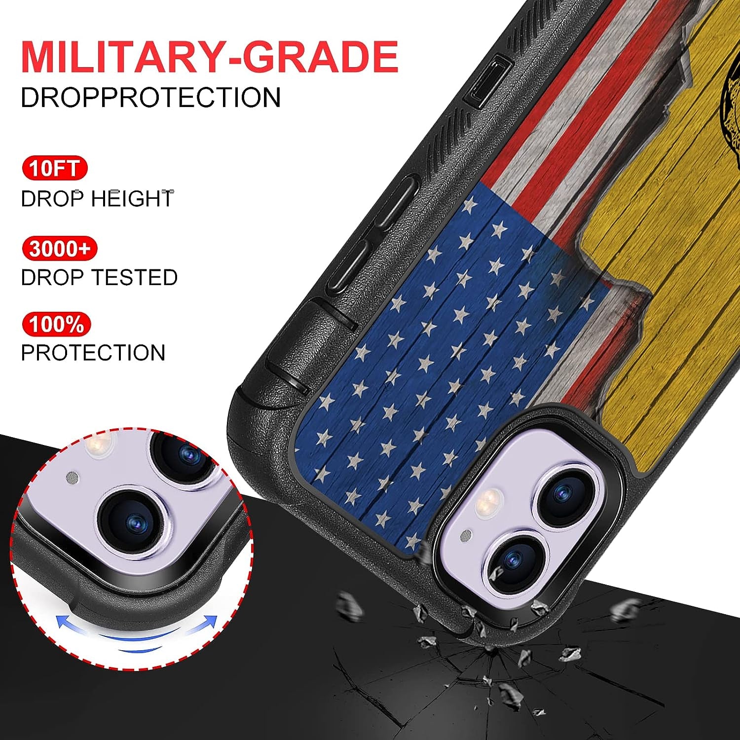 XWMHHP Compatible with Iphone 12 Case Iphone 12 Pro Case Dont Tread on Me American Flag Design for Men, 3-Layer Rugged Shockproof Hard Plastic Bumper +Soft Silicone Rubber Heavy Duty Protection Cover  XWMHHP   