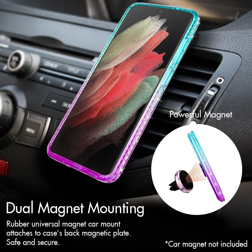 Silverback for Samsung Galaxy S22 Ultra Case, Moving Liquid Holographic Sparkle Glitter Case with Kickstand, Girls Women Bling Diamond Ring Slim Protective Case for Galaxy S22 Ultra 5G, Purple  Silverback inc   