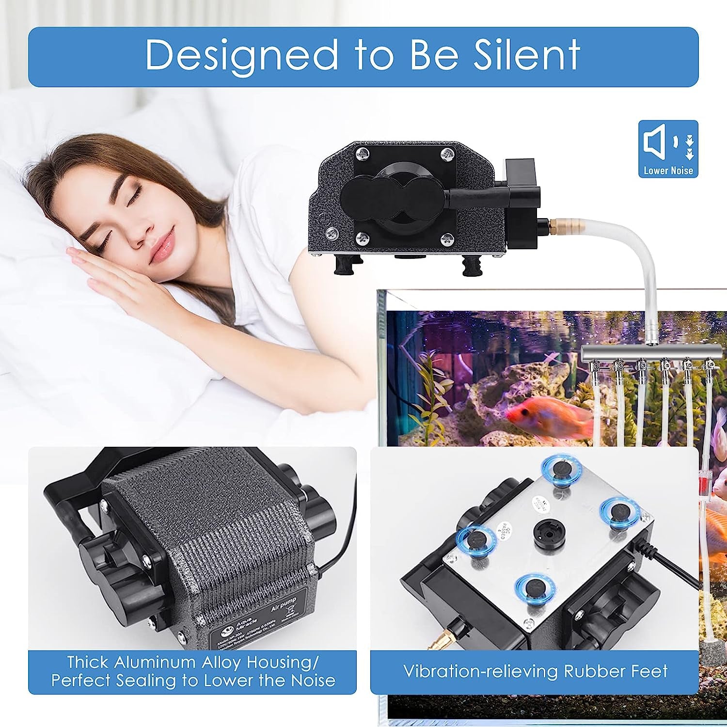 Aquamiracle Quiet Aquarium Air Pump 317/475GPH 0.025/0.03Mpa 8/16W High Pressure Air Pump Commercial Air Pump Pond Aerator Bubbler Hydroponics Air Pump Oxygen Pump for up to 800/1200 Gallon Water  AquaMiracle   