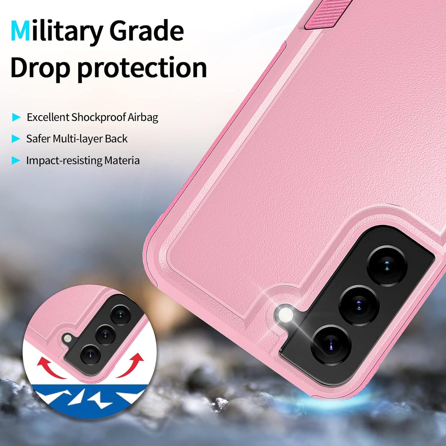 UNITEDTIME Compatible with Galaxy S22 plus Case Drop Protection Rugged Shockproof/Dust Proof Military Protective Tough Phone Cover for Samsung Galaxy S22 plus (Pink)  Unitedtime-Tech   