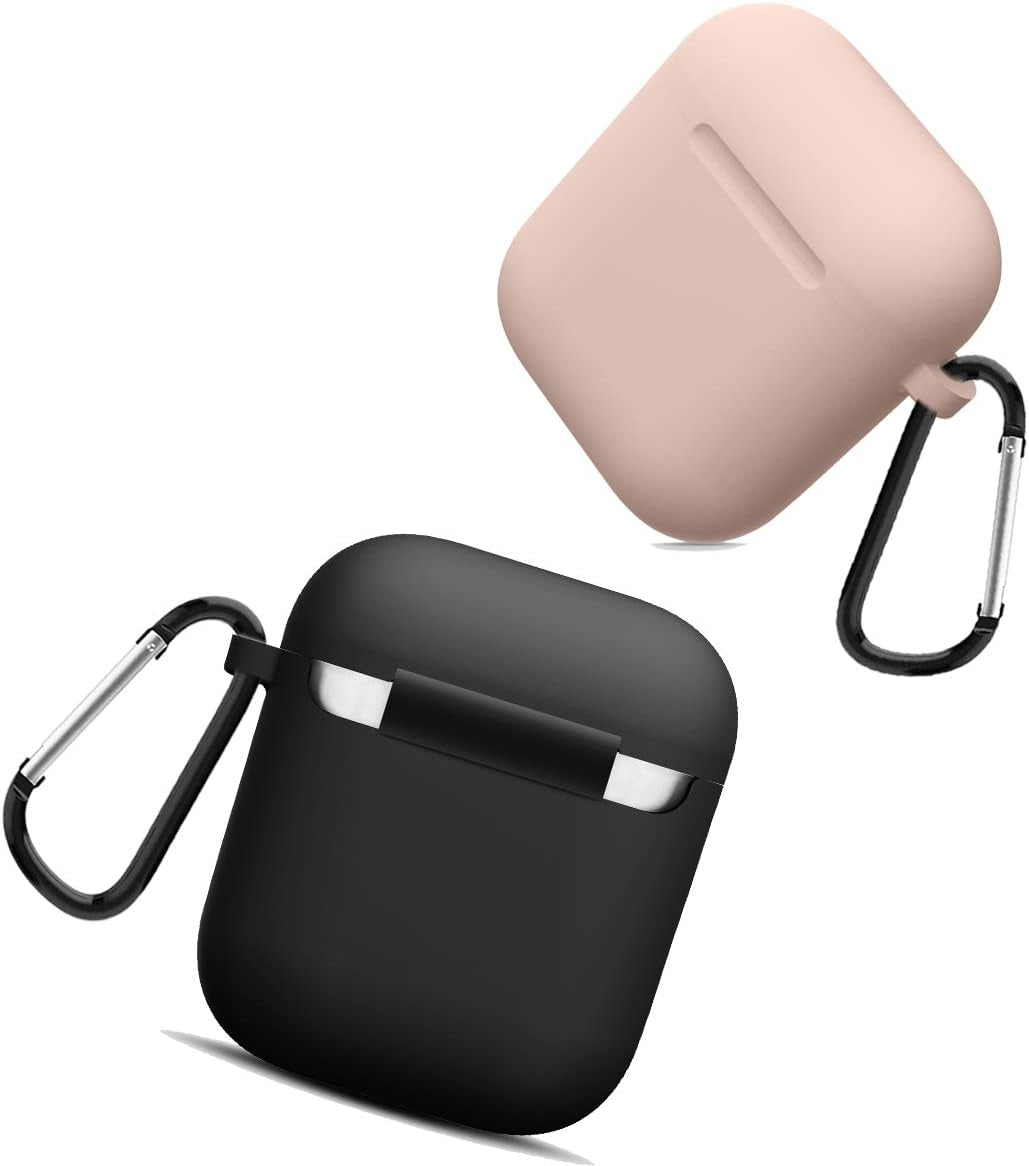 Compatible with Airpods Case Cover Silicone Protective Skin for Airpods Case 2&1 (2 Pack) Black/Sand Pink  Doboli   