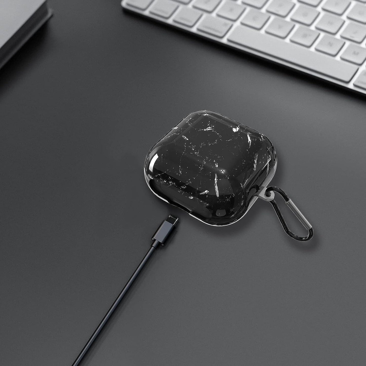 Geekria PC Case Cover Compatible with Beats Powerbeats Pro True Wireless Earbuds, Earphones Skin Cover, Protective Carrying Case with Keychain Hook, Charging Port Accessible (Marble Black)  Geekria   