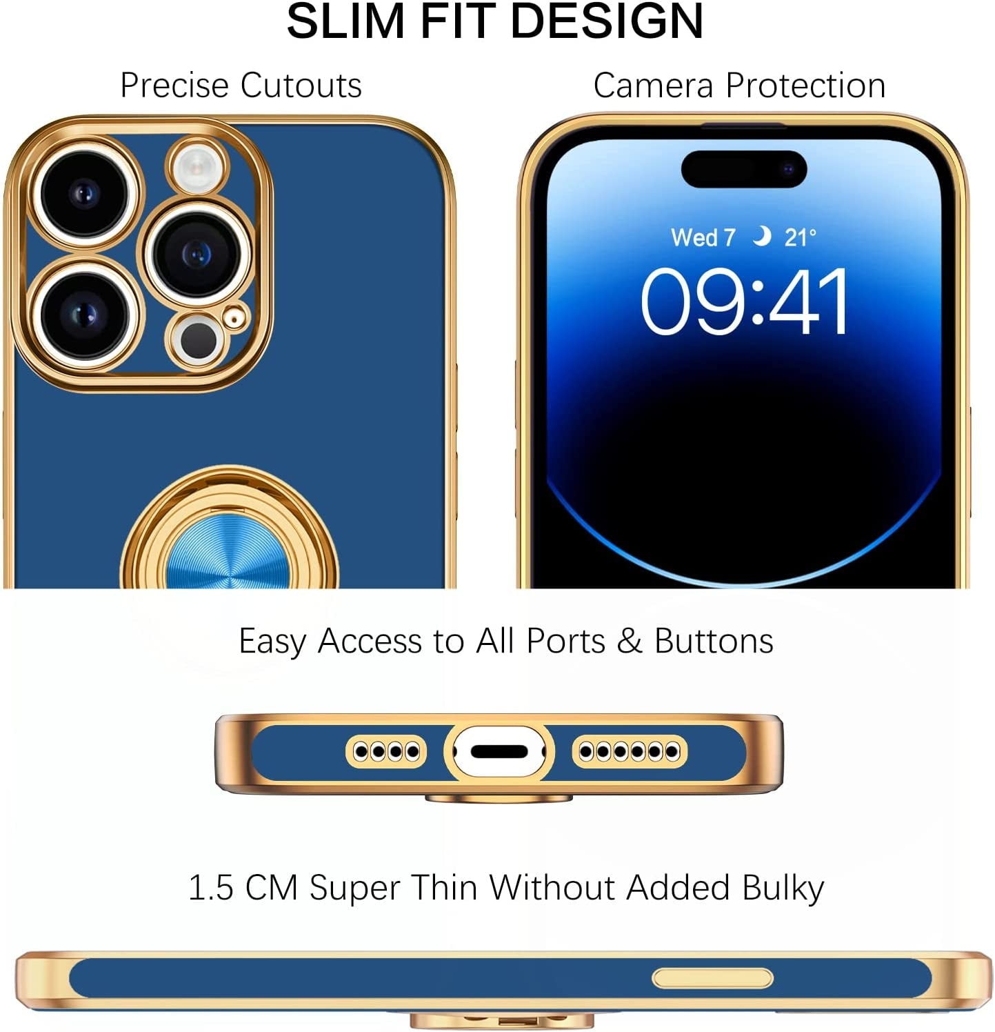 BENTOBEN Iphone 14 Pro Max Case, Slim Lightweight 360° Ring Holder Kickstand Support Car Mount Shockproof Women Men Non-Slip Protective Case for Iphone 14 Pro Max 6.7", Blue  BENTOBEN   