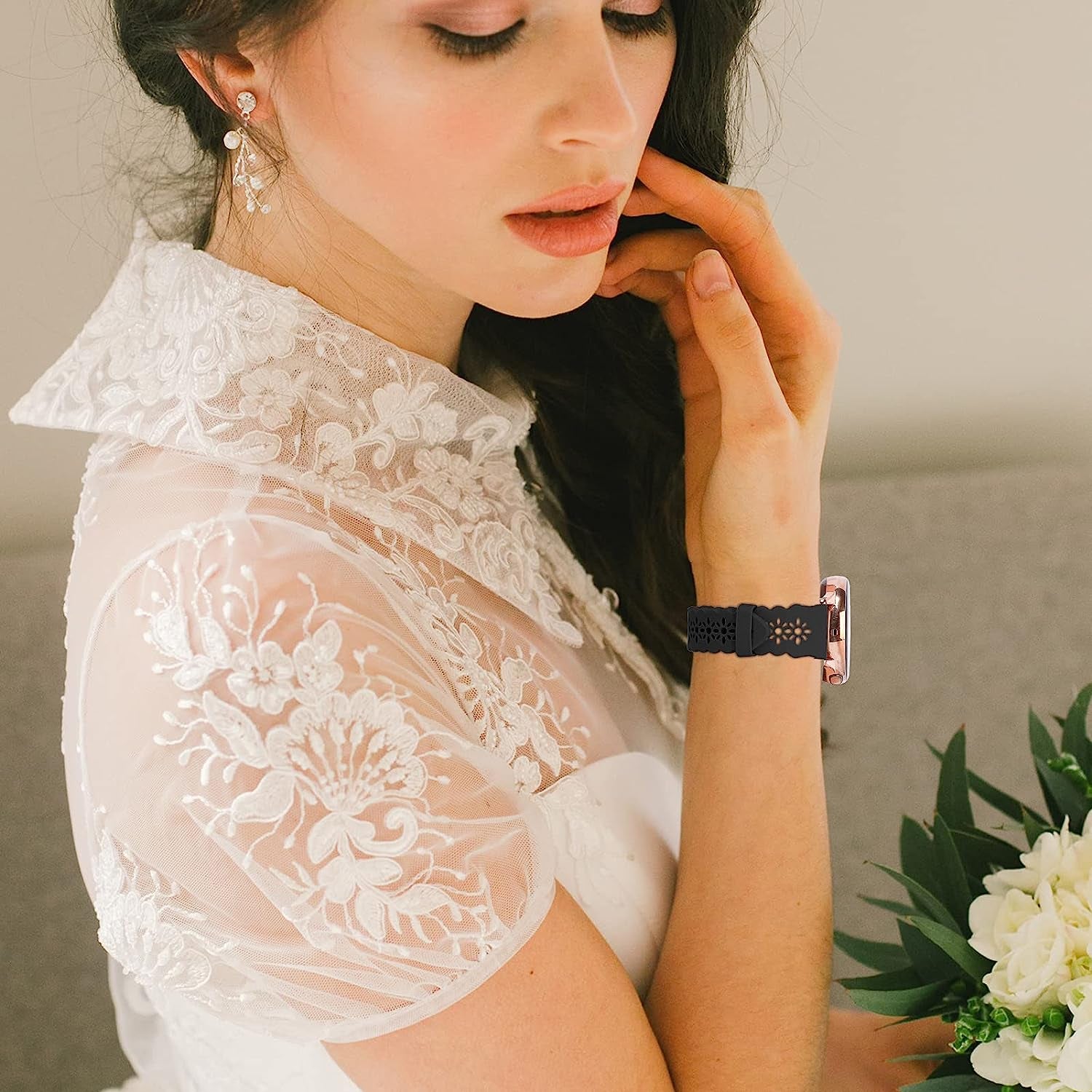 Lace Silicone Band 20Mm Compatible for Samsung Galaxy Watch 4 40Mm 44Mm/Watch 3 41Mm/Active 2 Watch Bands 40Mm 44Mm/Watch 4 Classic 42Mm 46Mm, Slim Bands Soft Smartwatch Strap for Women(Black)  Seizehe   