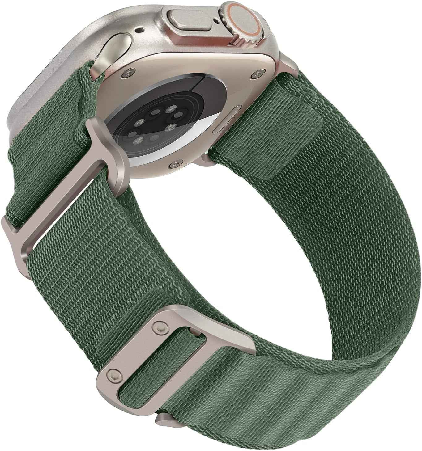 HITZEE Compatible with Apple Watch Band 49Mm 45Mm 44Mm 42Mm, Nylon Braided Loop Bands Adjustable Sport Strap Designed for Apple Watch Ultra Series 8 7 SE 6 5 4 3 2 1, Starlight, L  HITZEE Green Large - fits 175-215mm wrists 