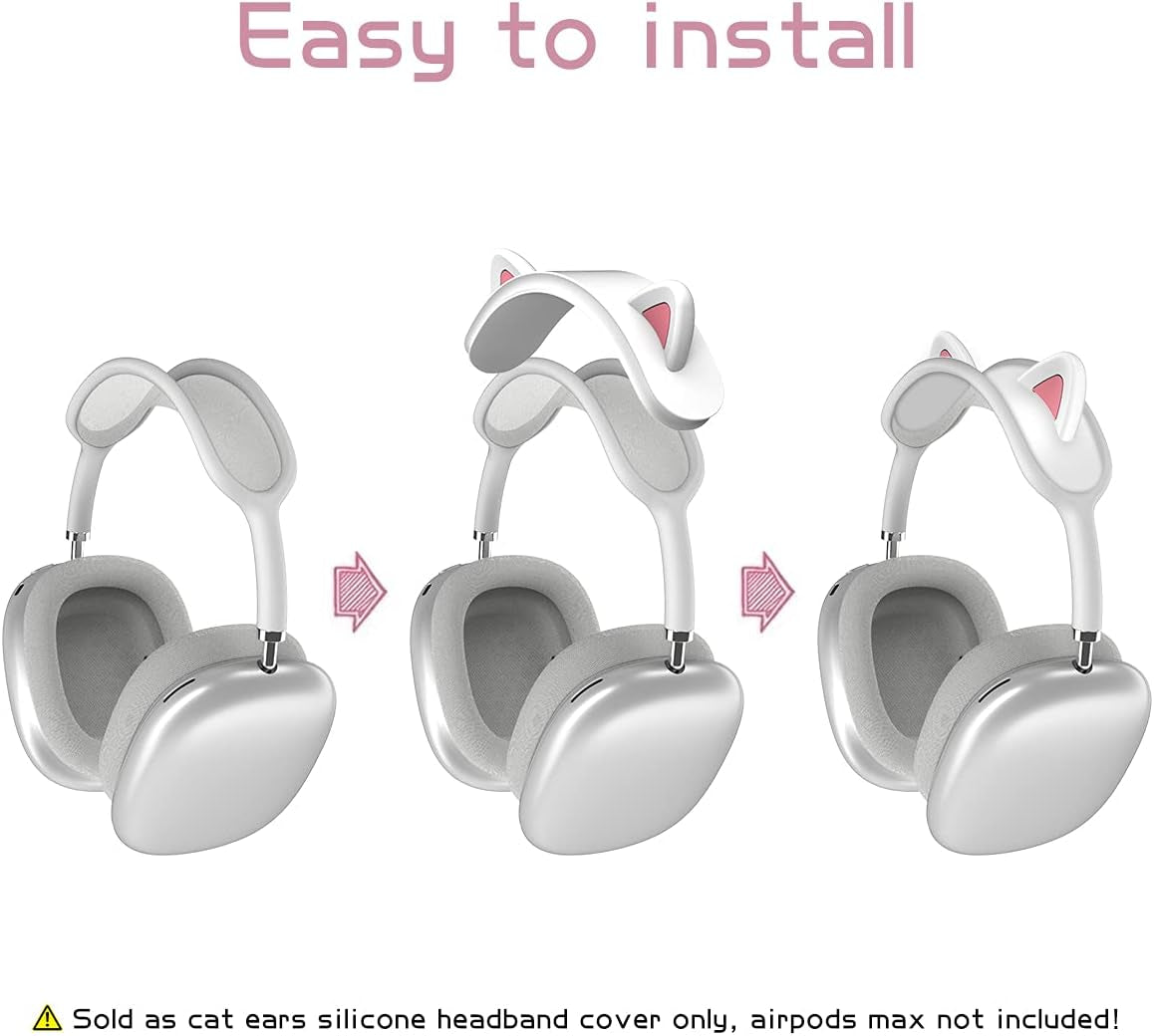 WQNIDE Headband Cover for Airpods Max, Cute Cat Ears Design Soft Silicone Headphone Headband Protectors/Comfort Cushion/Top Pad Protector Sleeve Compatible with Apple Airpods Max (White)  WQNIDE   