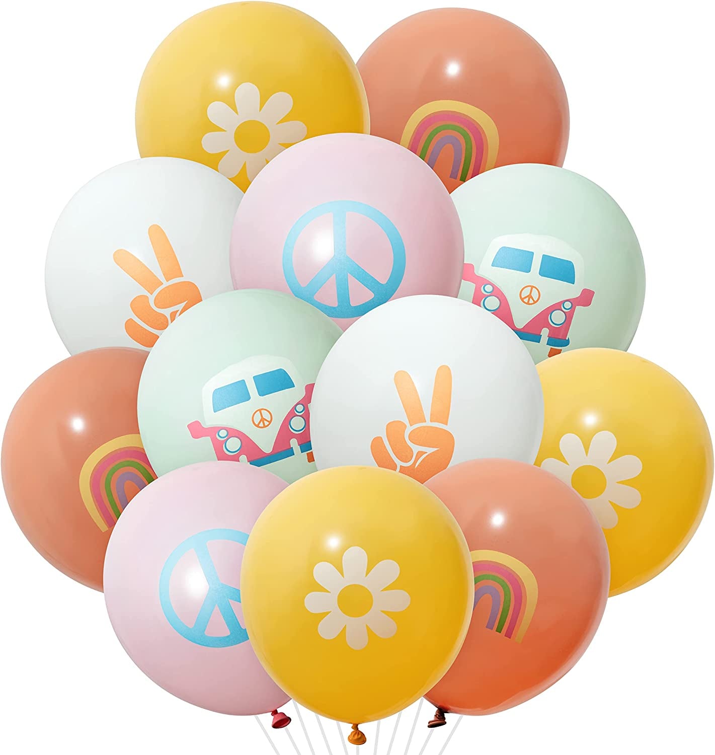 50Pcs Groovy Retro Hippie Balloons Girls Party Theme Smile Faces for Birthday Theme Party for Boy and Girl Retro Different Pattern Party Decor Carnival Decoration  ANGOLIO   